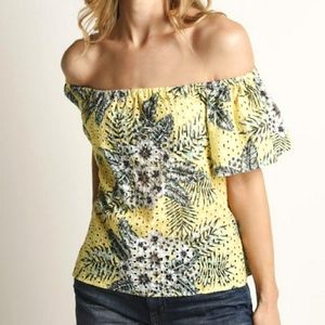 BB Dakota Kass Tropical Eyelit Off Shoulder Top